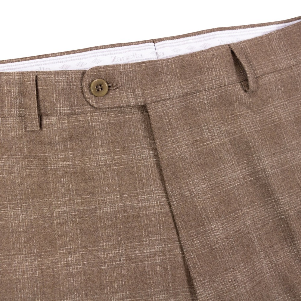 Zanella Todd Dress Pants Mens 34 Brown Wool Plaid Made in Italy Luxury Trousers